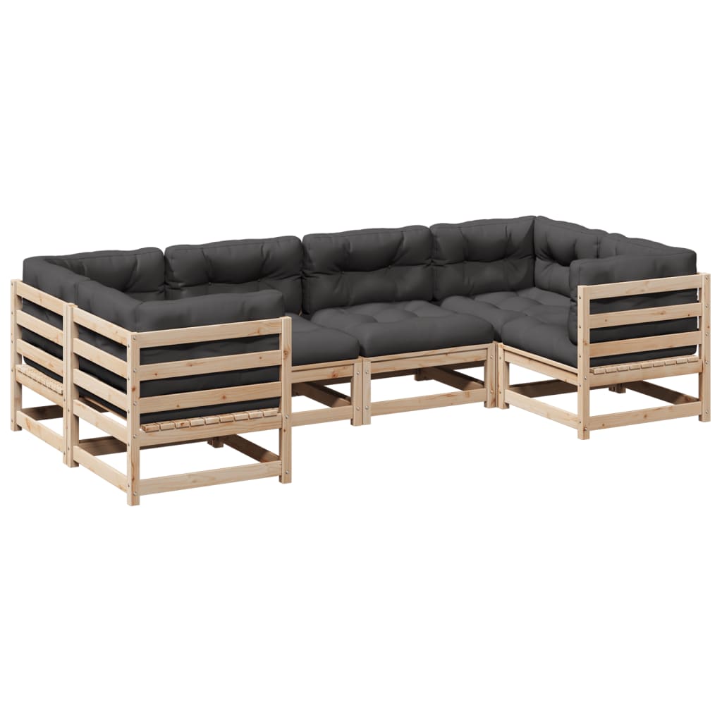 Patio Sofa Set Gray Solid Pine Wood Large Modular