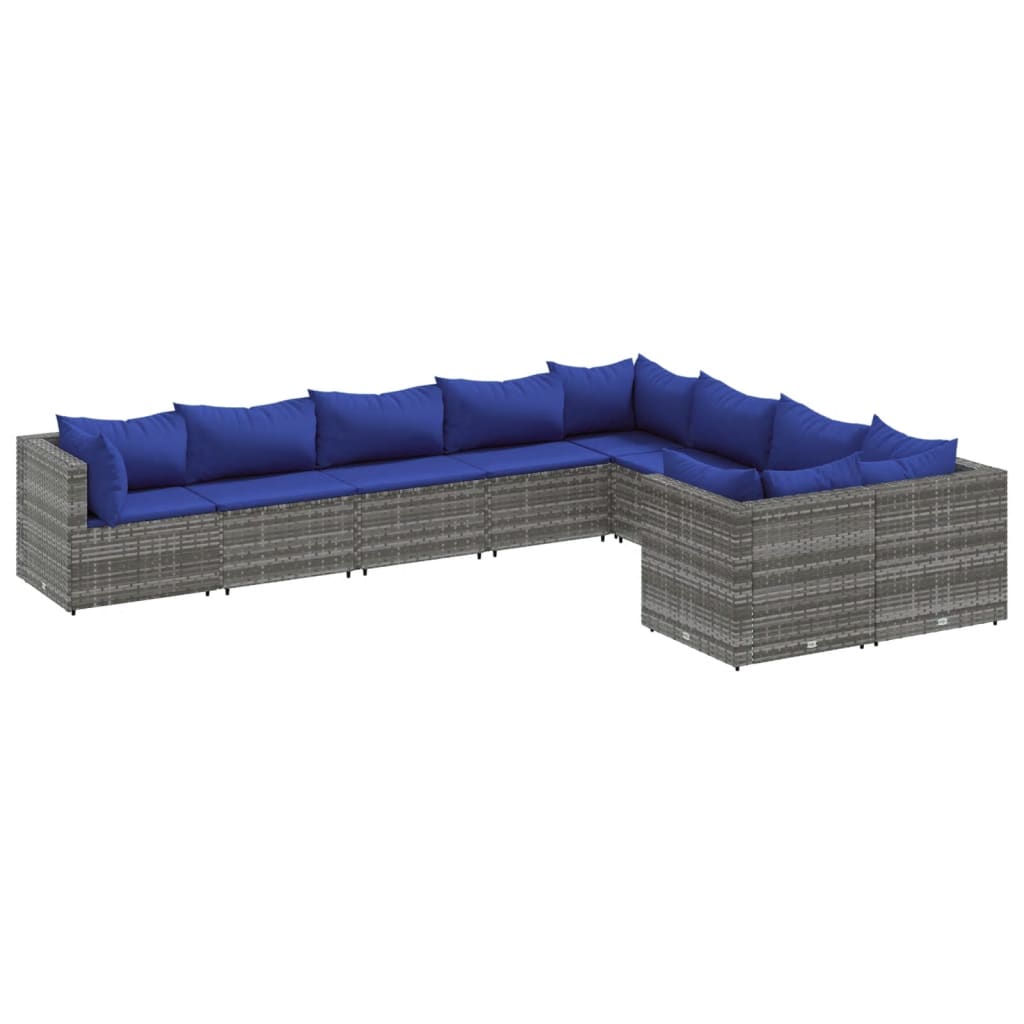 Patio Sofa Set Grey PE Rattan 9 Piece Adjustable Feet