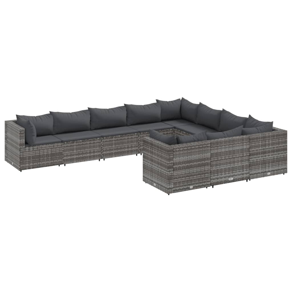 Patio Sofa Set Grey PE rattan, Powder-coated steel Large