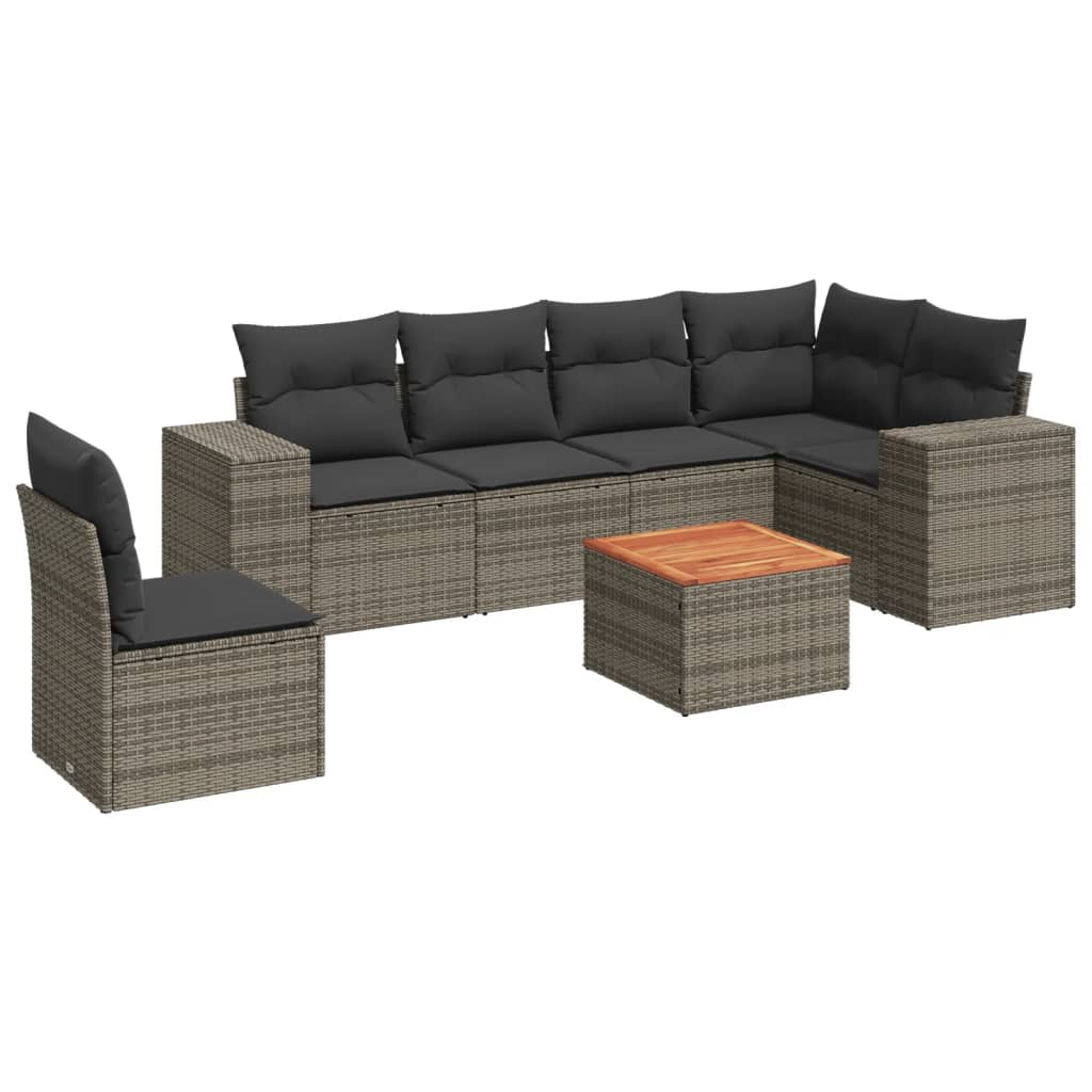 Patio Sofa Set Grey PE rattan, powder-coated steel, solid acacia wood