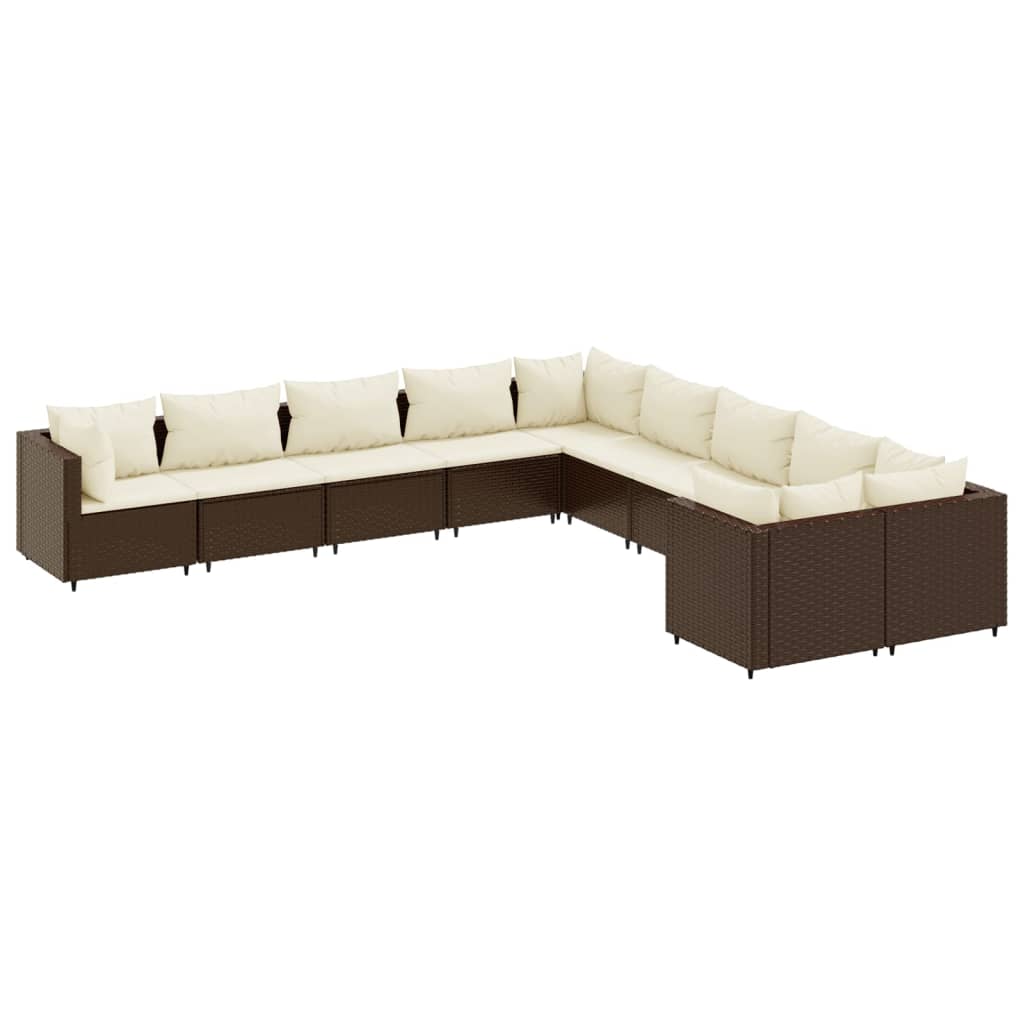Patio Sofa Set Set of 10 Brown Poly Rattan, Cream White Cushions