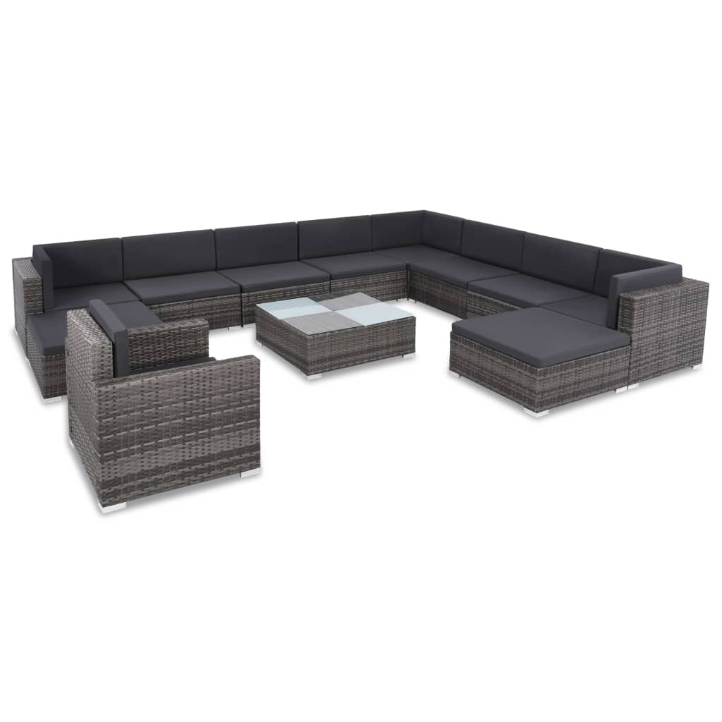Patio Sofa Set Set of 12 Gray and dark gray PE rattan L Modular