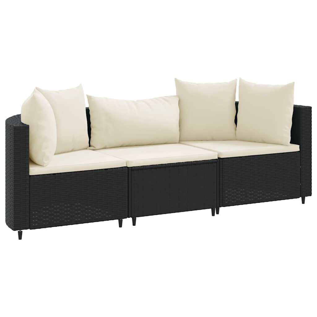 Patio Sofa Set Set of 3 Black PE Rattan 3 Piece Set