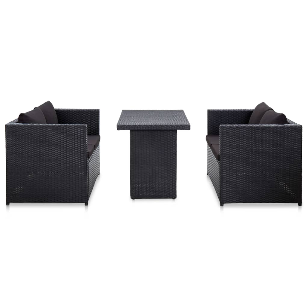 Patio Sofa Set Set of 3 Black PE Rattan 3-Piece Set