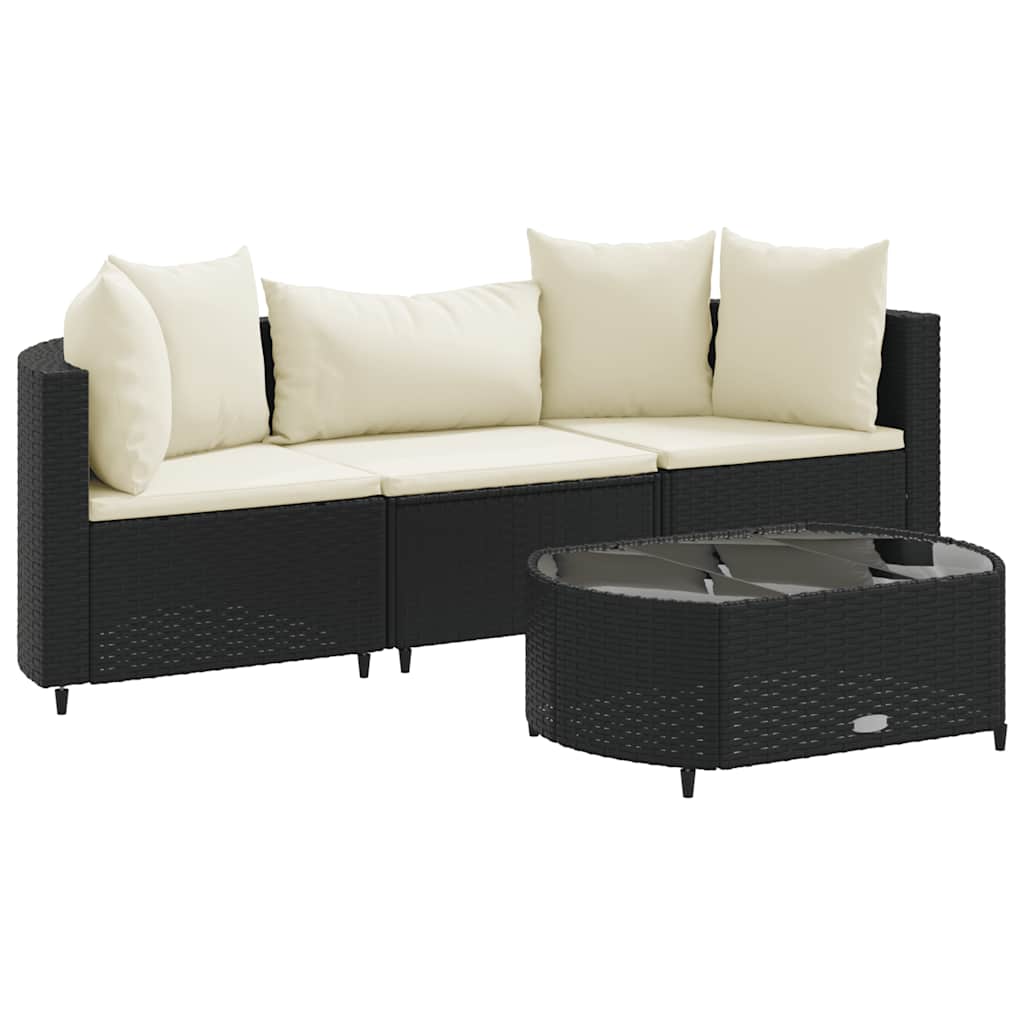 Patio Sofa Set Set of 3 Black PE rattan Adjustable Feet