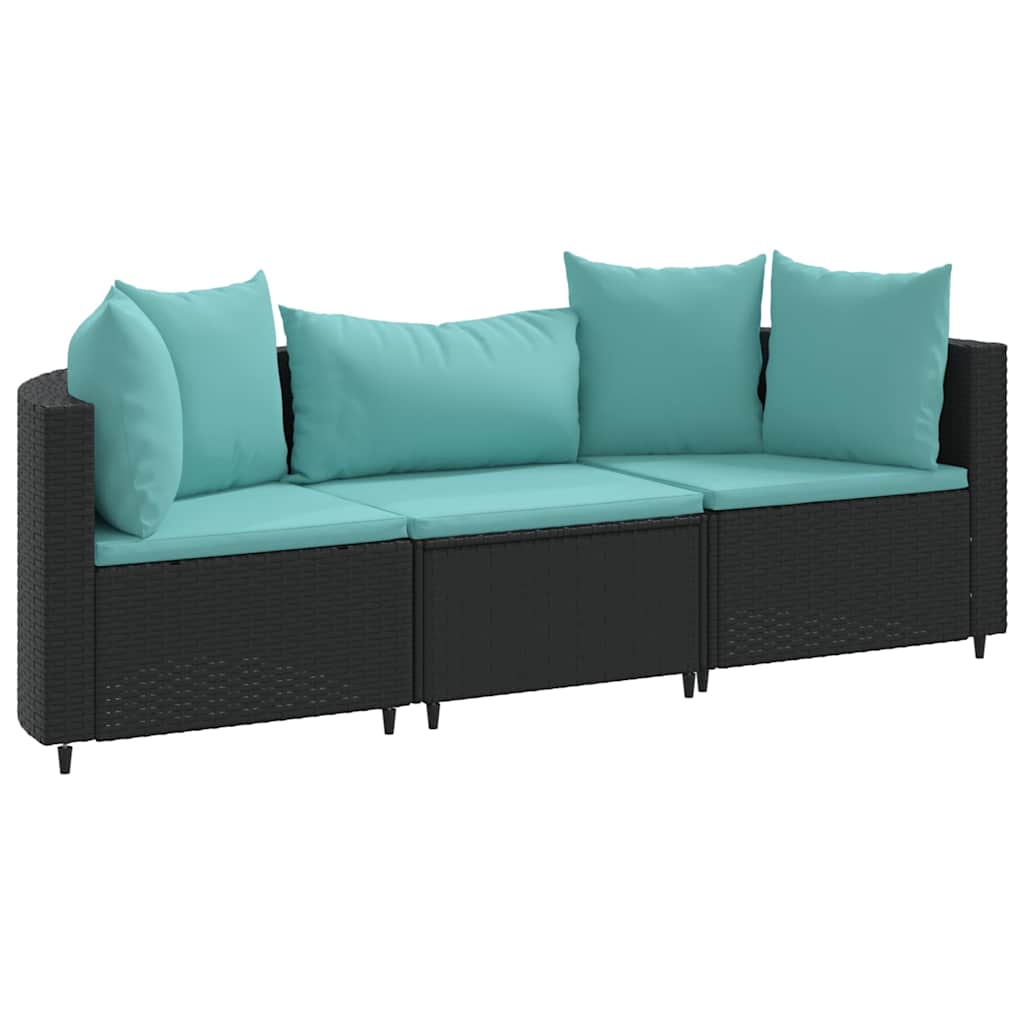 Patio Sofa Set Set of 3 Black, Water blue