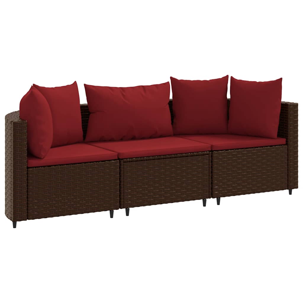 Patio Sofa Set Set of 3 Brown, Cinnamon Red PE Rattan 3-Piece Set