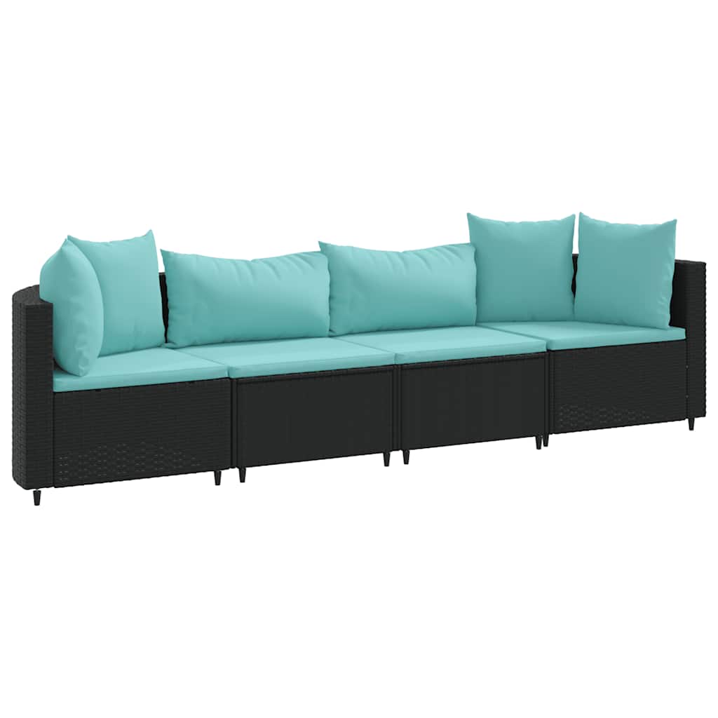 Patio Sofa Set Set of 4 Black PE Rattan Medium Adjustable Feet