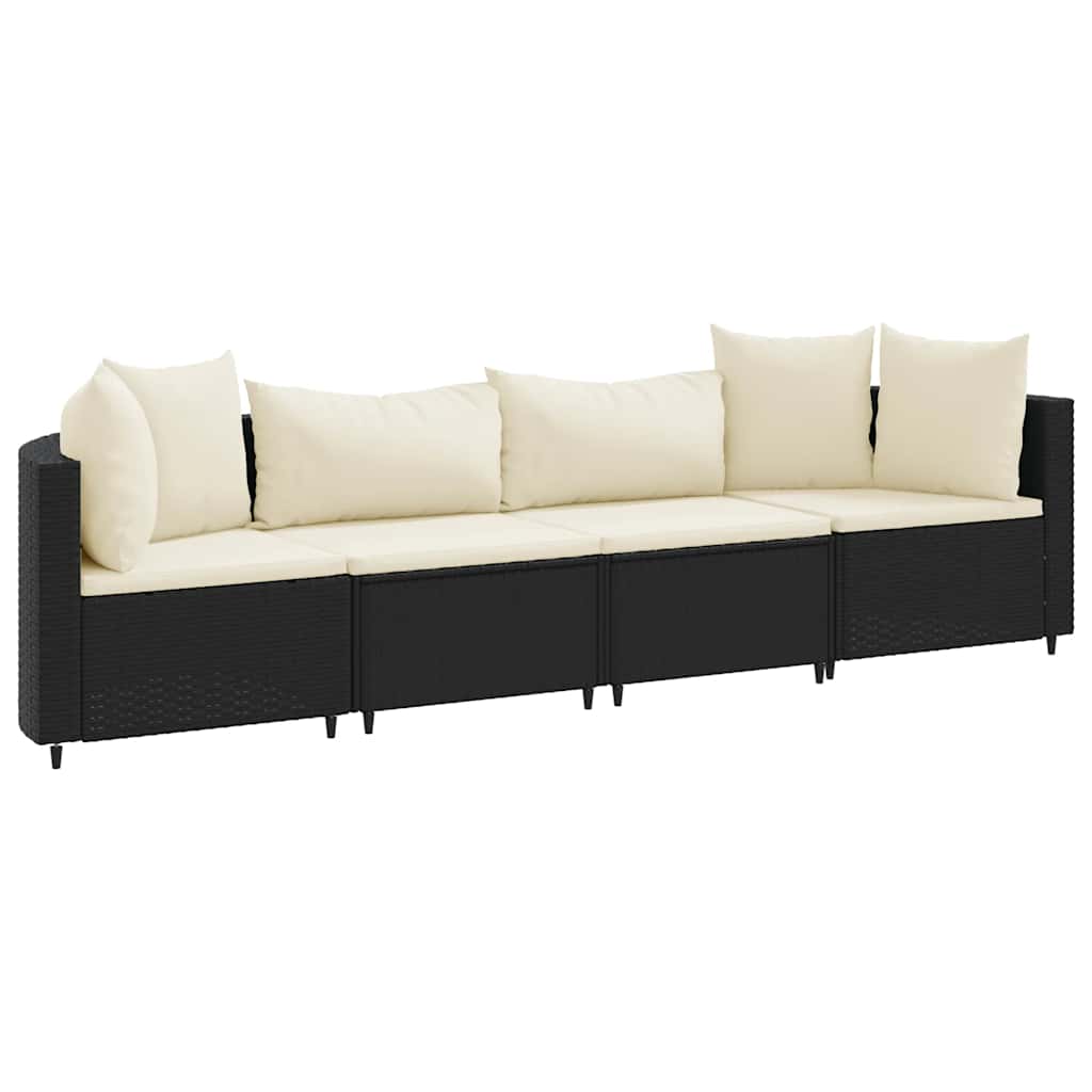 Patio Sofa Set Set of 4 Black PE Rattan, Powder-Coated Steel