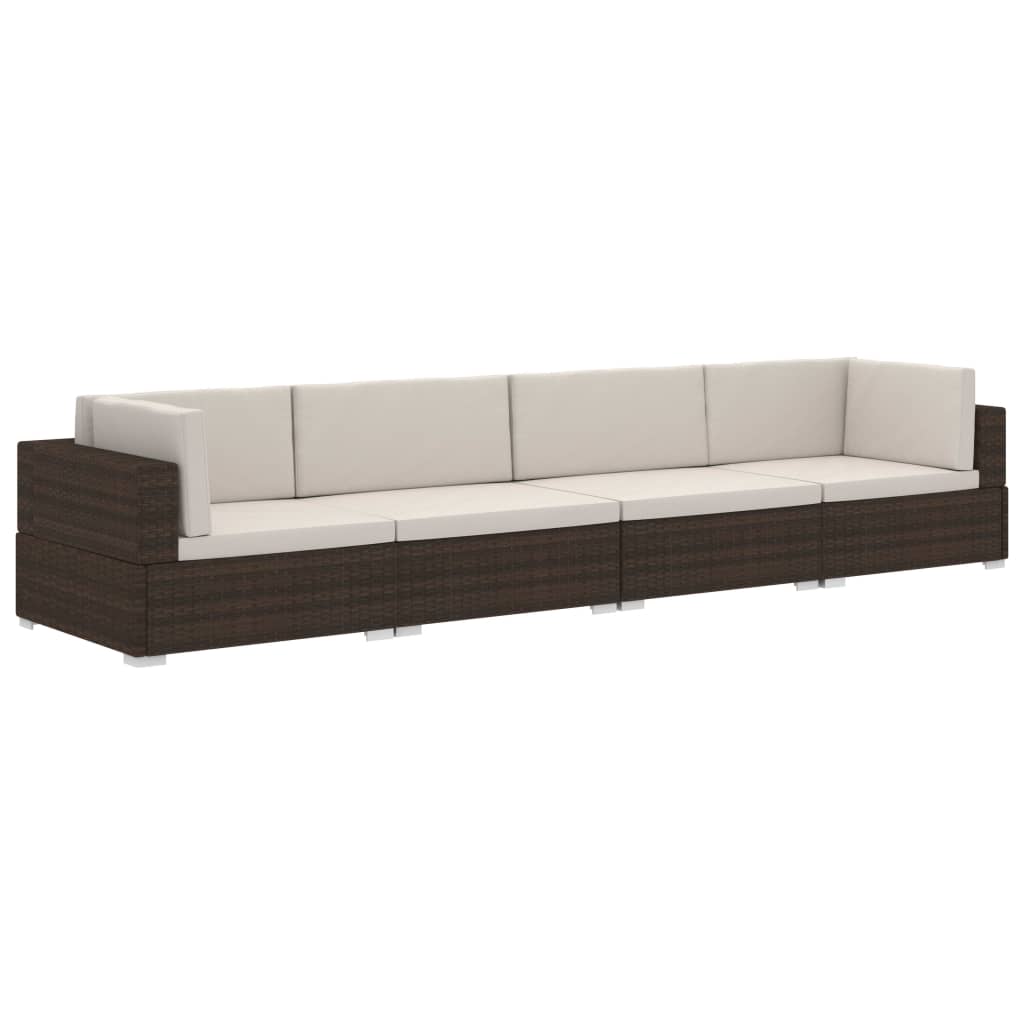 Patio Sofa Set Set of 4 Brown and Cream White
