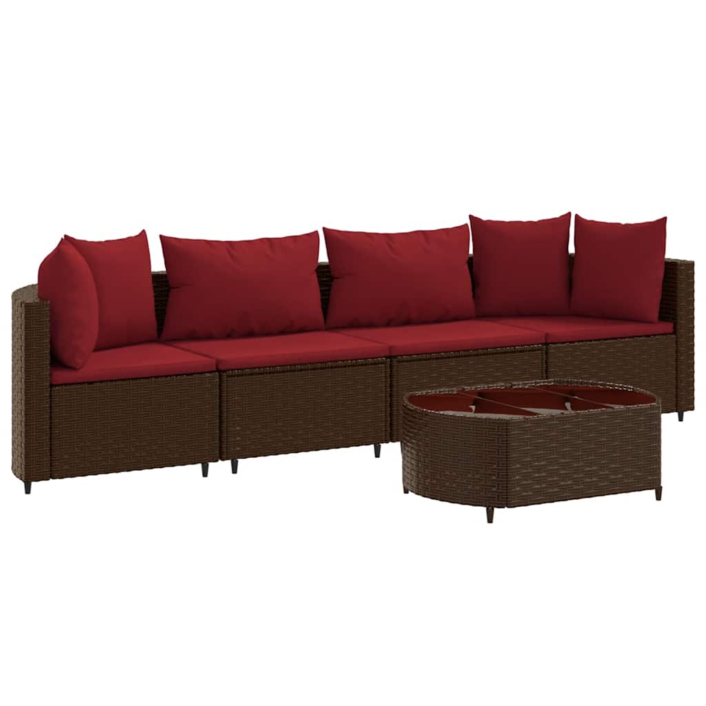 Patio Sofa Set Set of 4 Brown PE rattan Compact Modular
