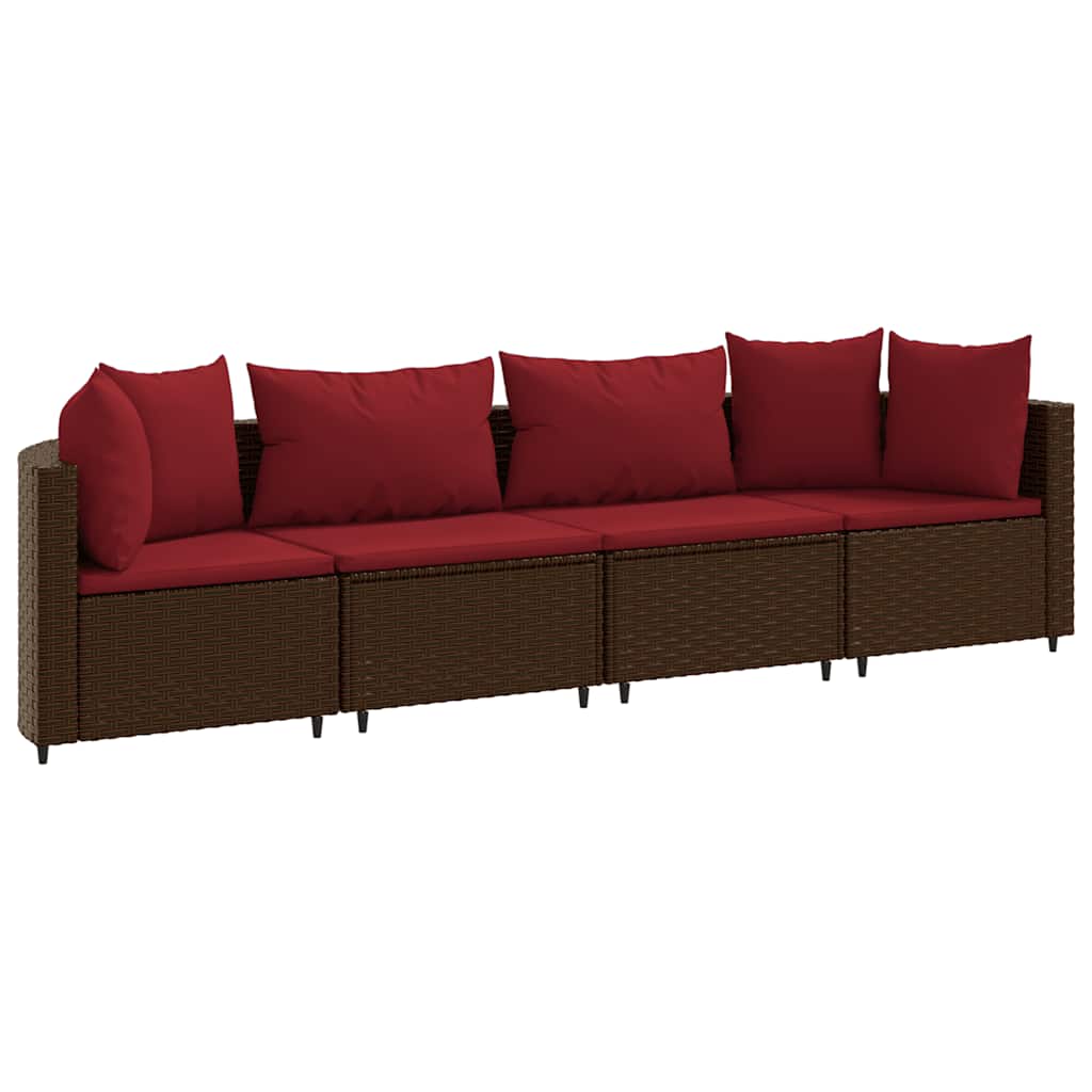 Patio Sofa Set Set of 4 Brown PE rattan Large Adjustable Feet