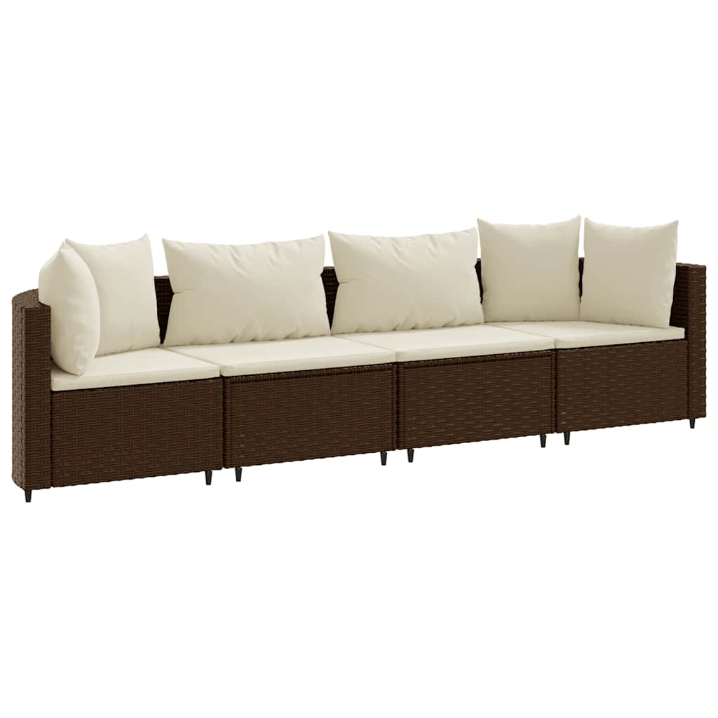 Patio Sofa Set Set of 4 Brown PE rattan, powder-coated steel