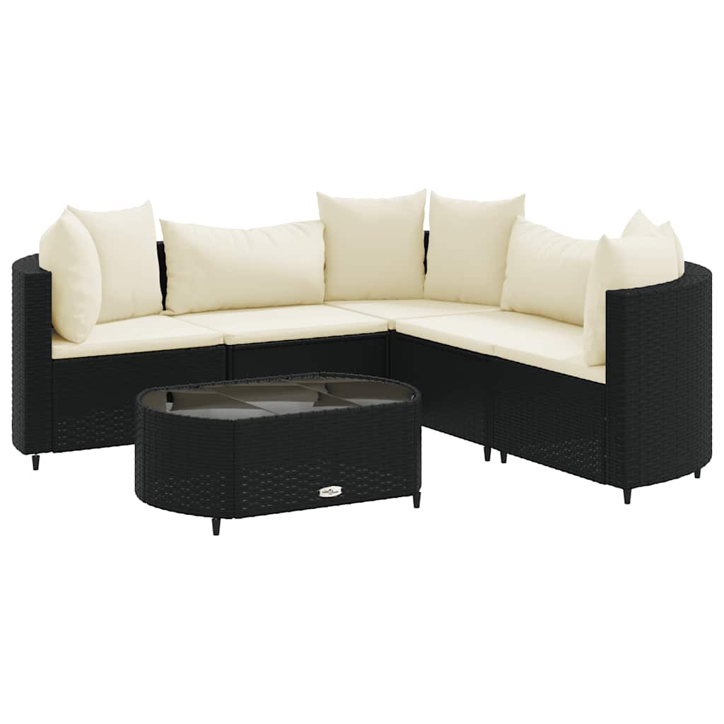 Patio Sofa Set Set of 5 Black PE rattan 6 Piece Set