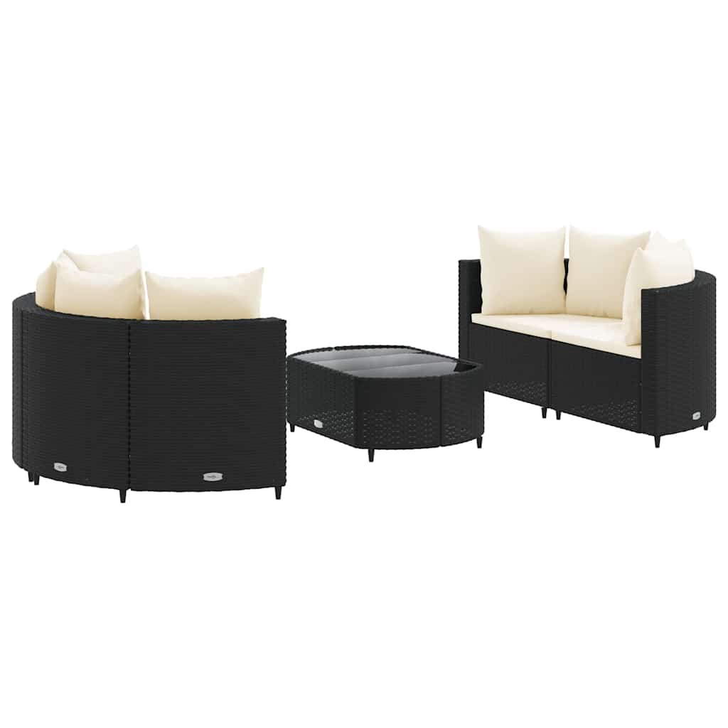Patio Sofa Set Set of 5 Black PE rattan, Cream white cushions