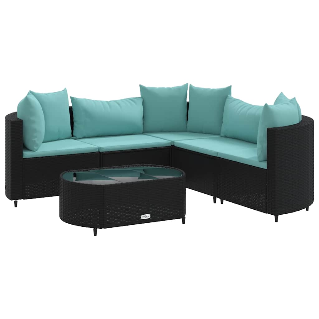 Patio Sofa Set Set of 5 Black, Water Blue