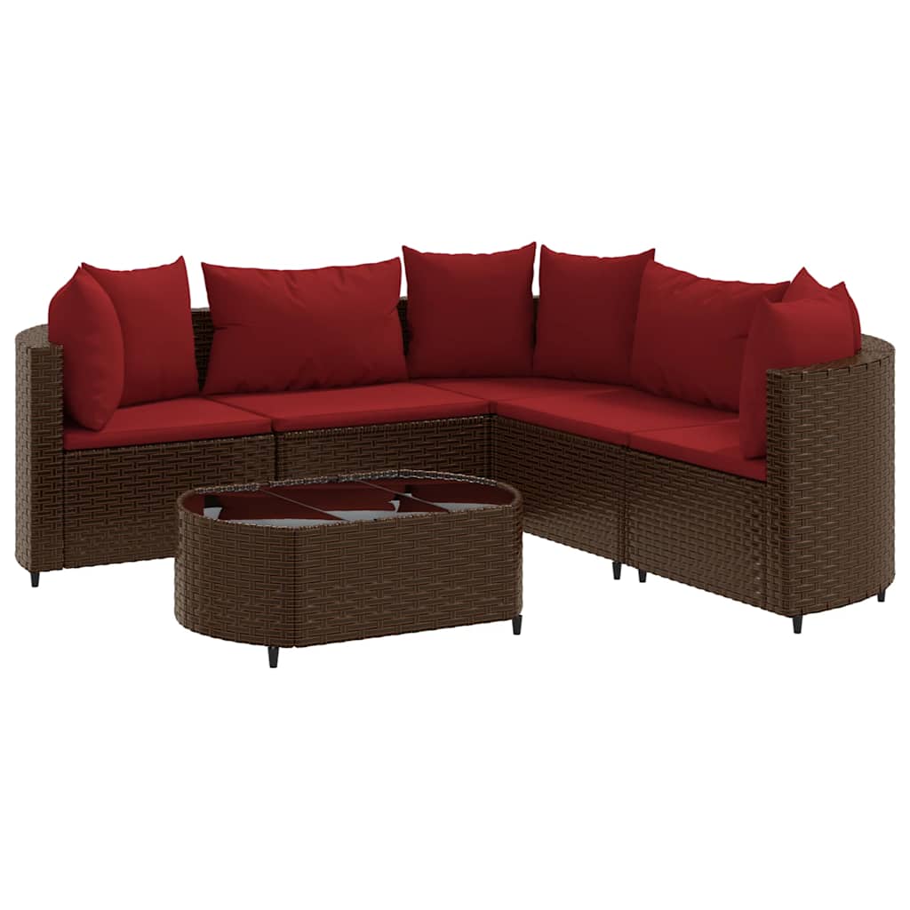 Patio Sofa Set Set of 5 Brown PE rattan Modular Garden Sofa Set
