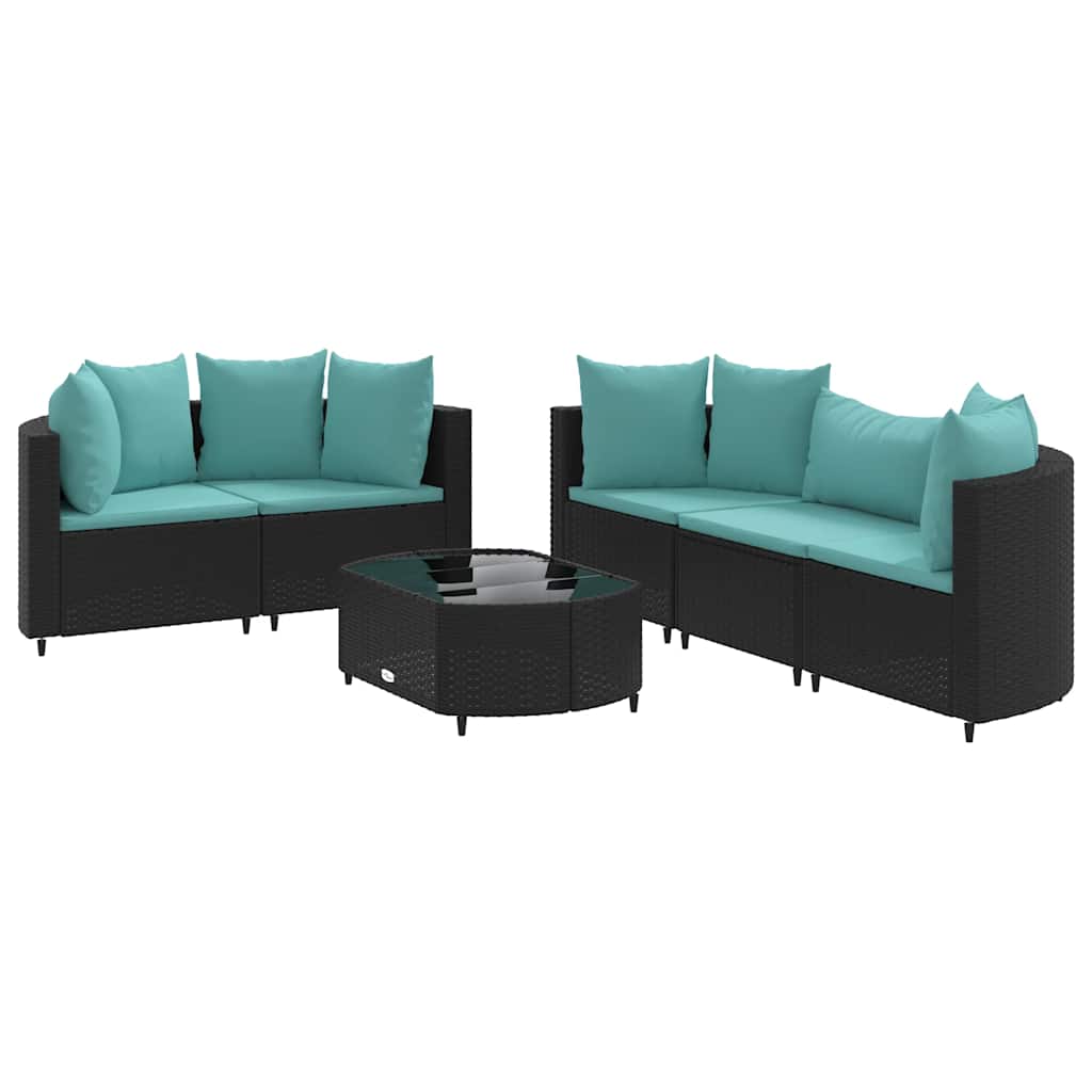Patio Sofa Set Set of 6 Black and Water Blue