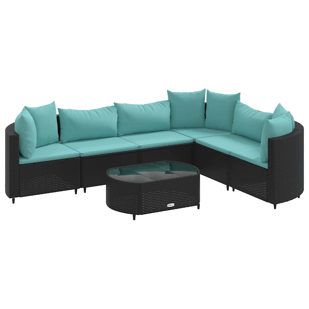 Patio Sofa Set Set of 6 Black, Water blue