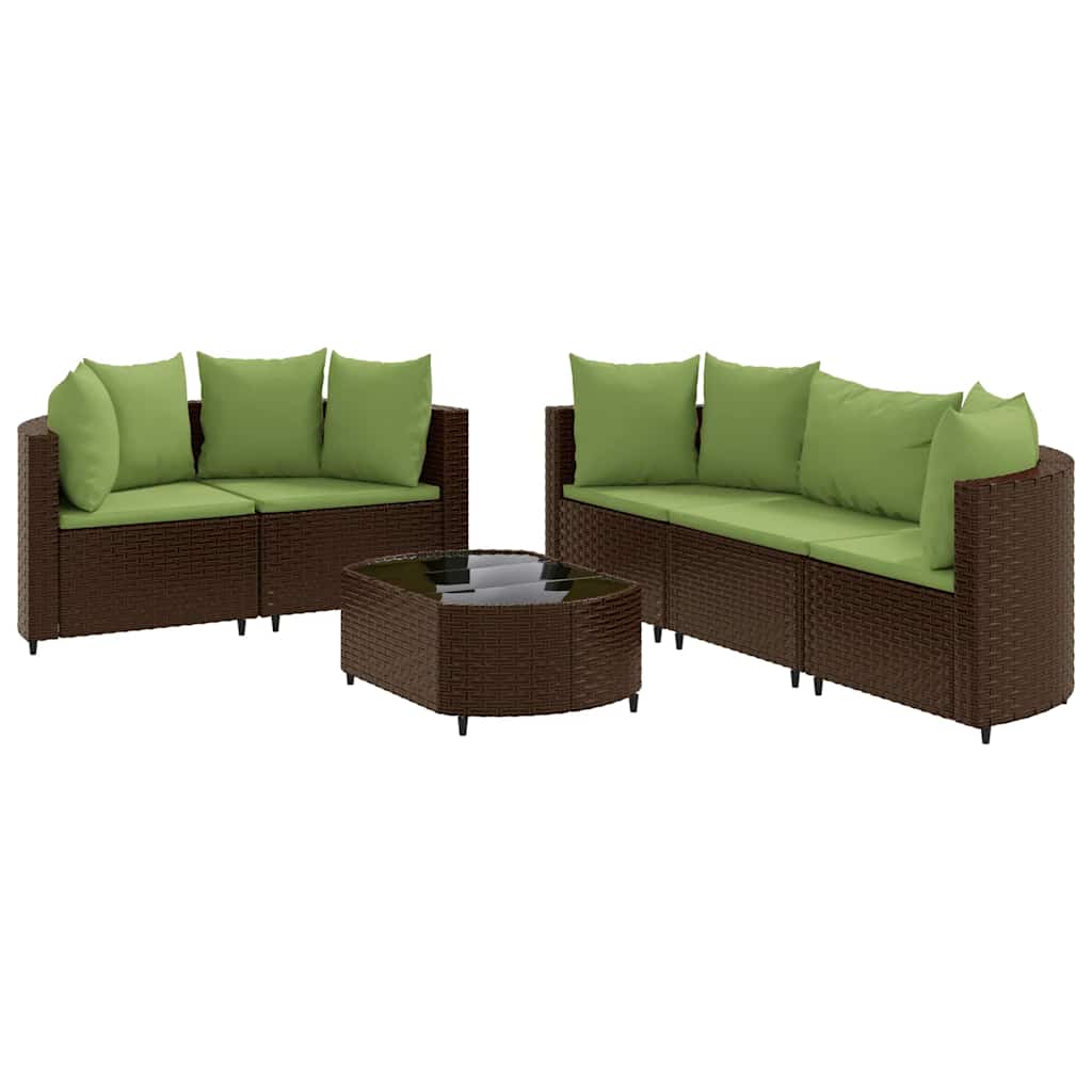 Patio Sofa Set Set of 6 Brown PE rattan Medium Adjustable Feet