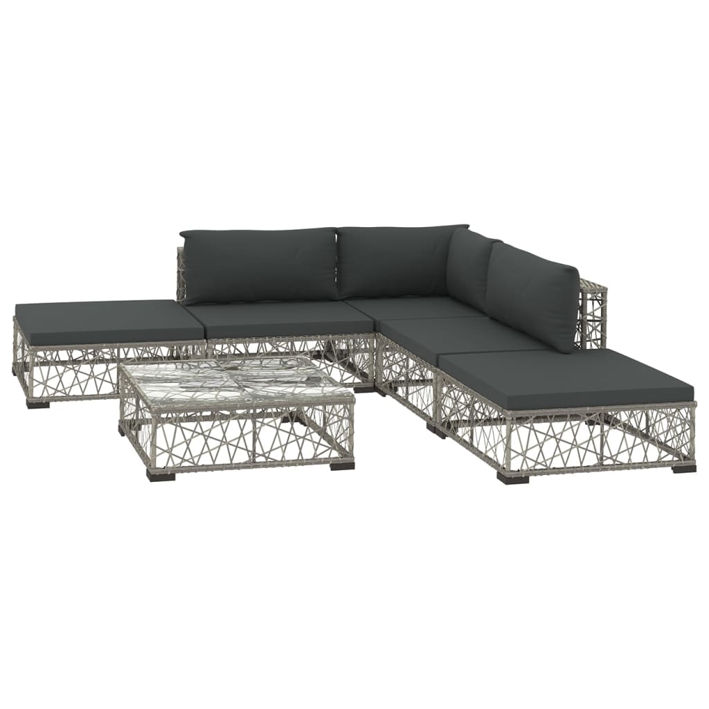 Patio Sofa Set Set of 6 Gray PE Rattan Medium Modular