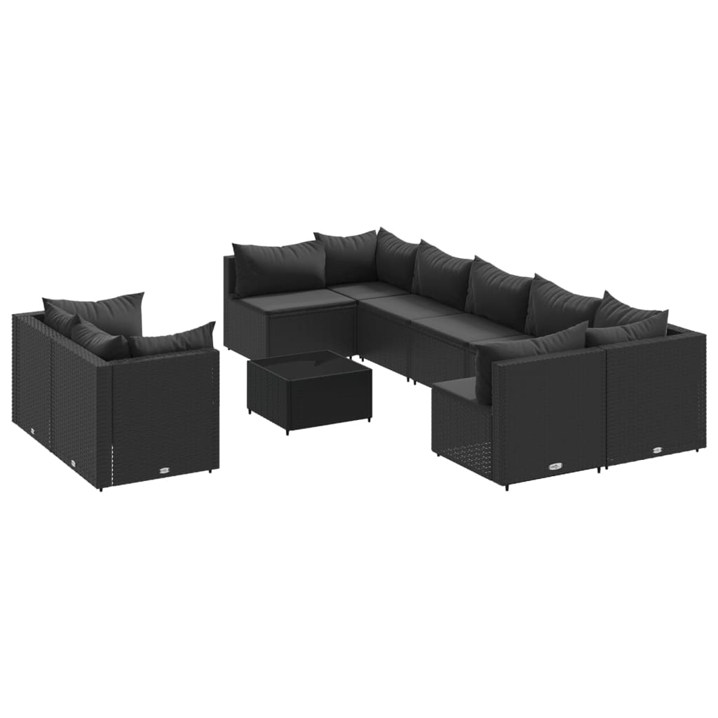Patio Sofa Set Set of 9 Black PE rattan, Powder-coated steel