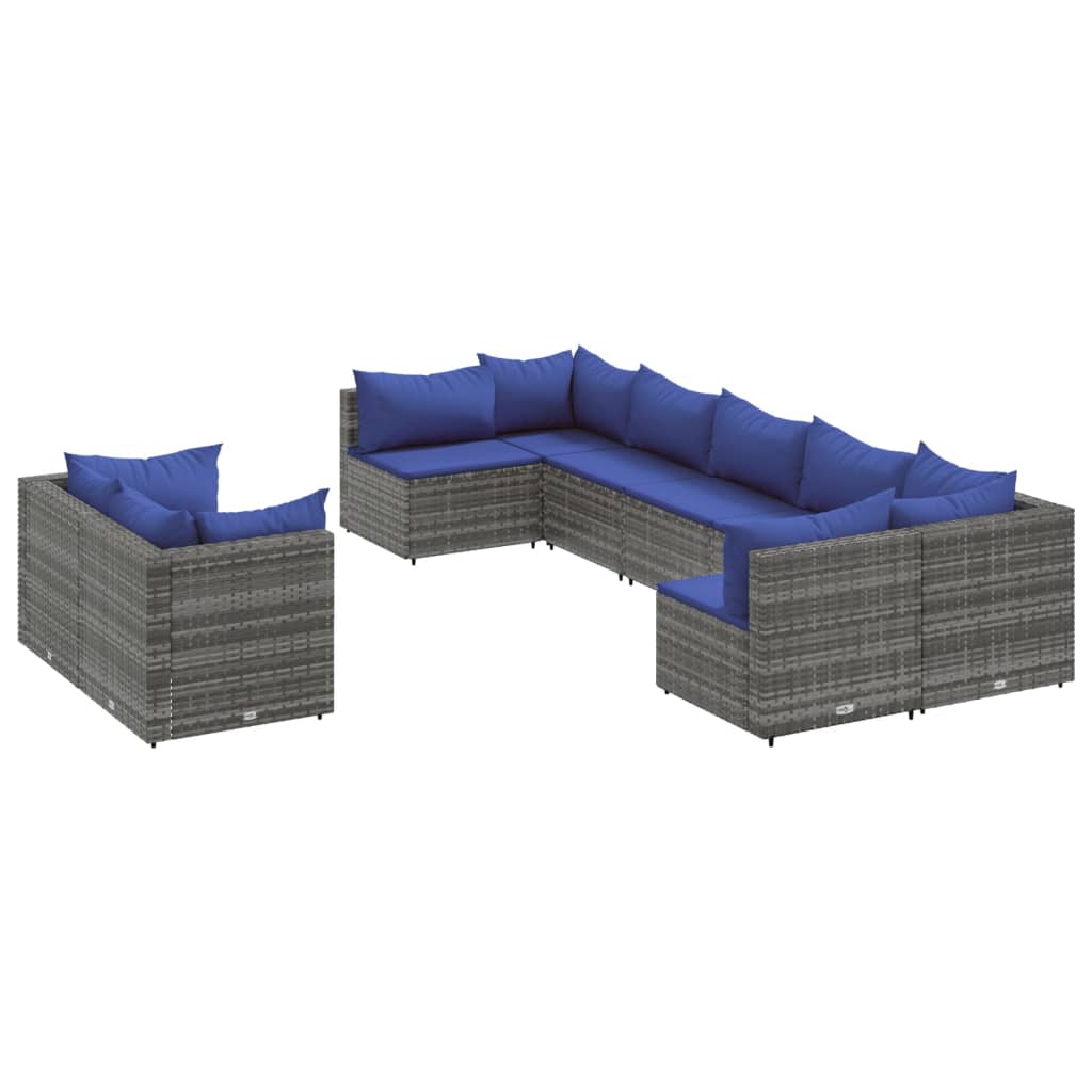 Patio Sofa Set Set of 9 Gray PE rattan, powder-coated steel Large