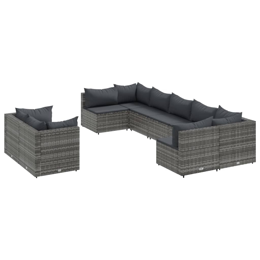 Patio Sofa Set Set of 9 Grey Poly Rattan Large Adjustable Feet