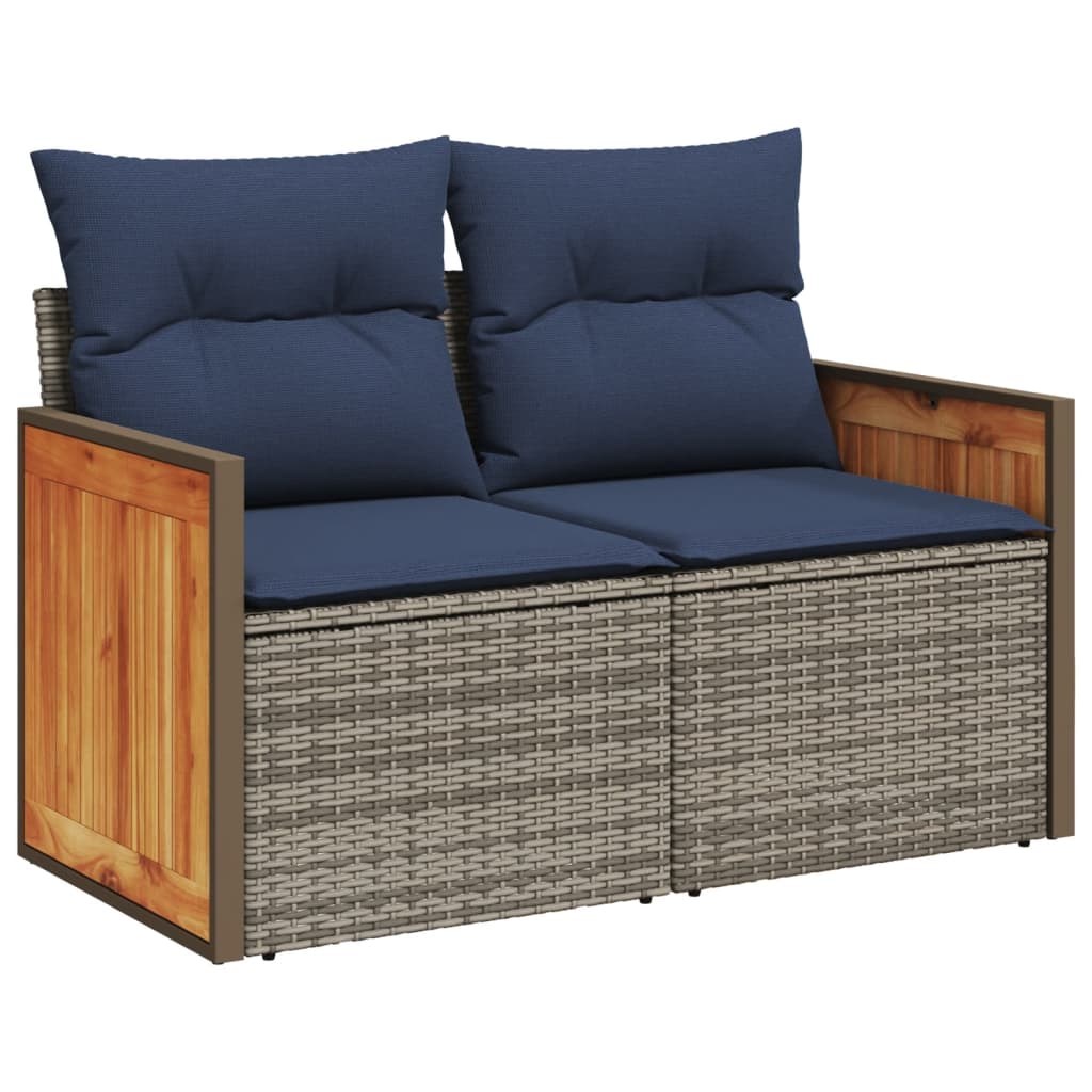 Patio Sofa with Cushions 2-Seater Gray Poly Rattan