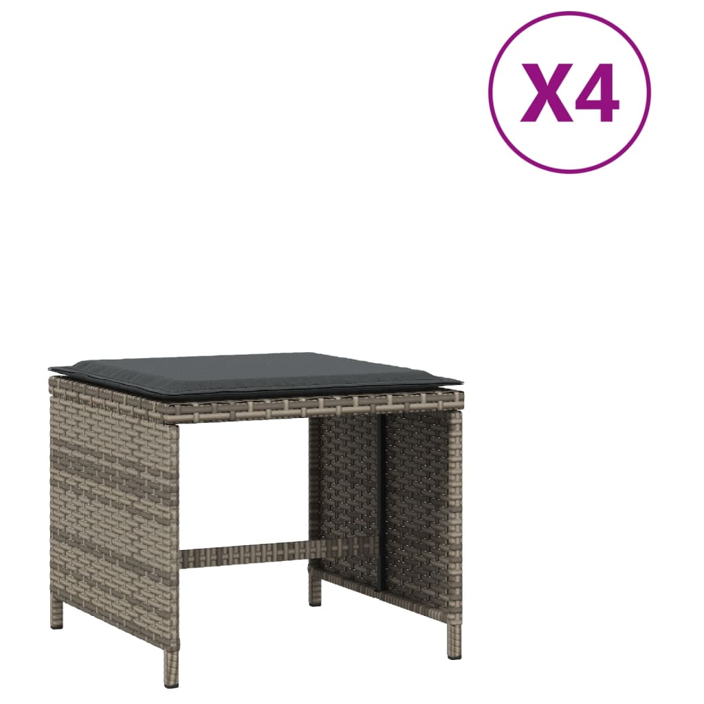 Patio Stool Gray PE Rattan, powder-coated steel, foam, polyester