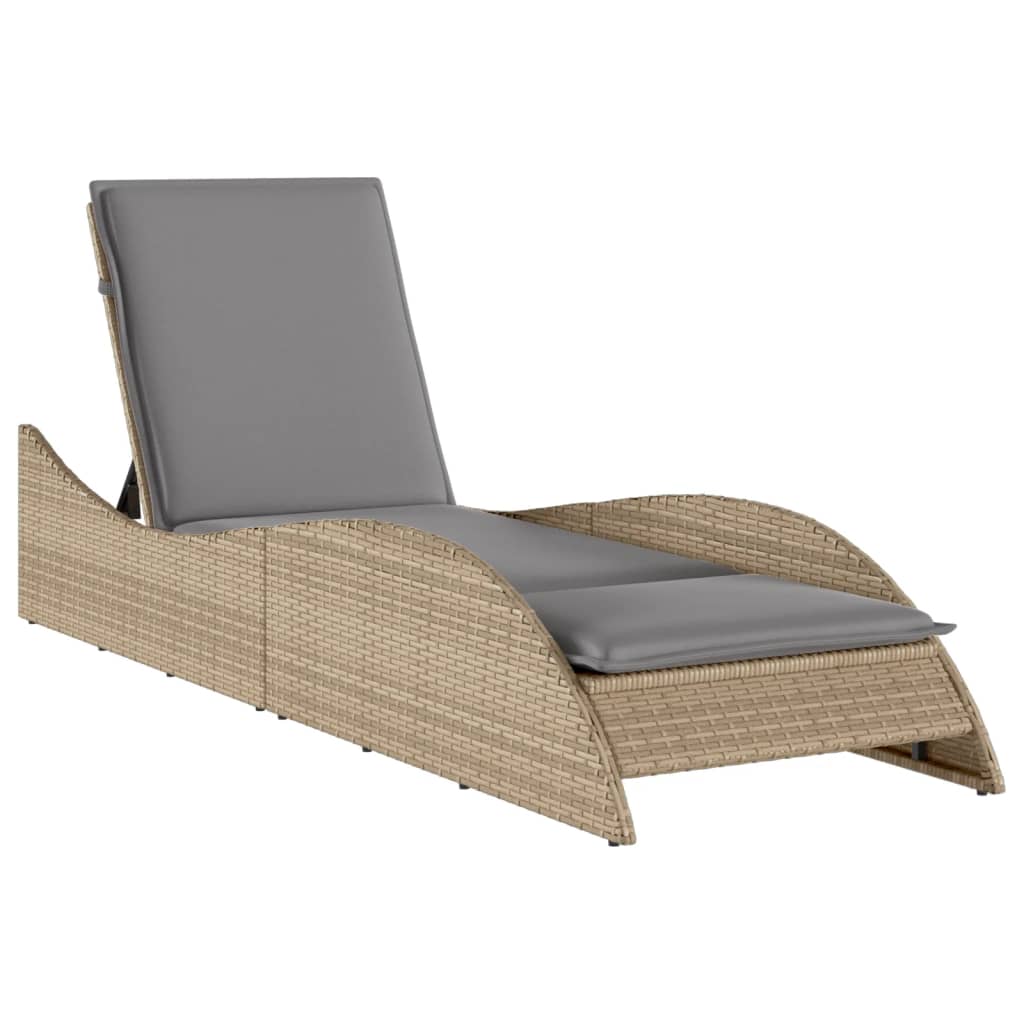 Patio Sun Lounger Beige PE Rattan, Powder-Coated Steel Extra Long