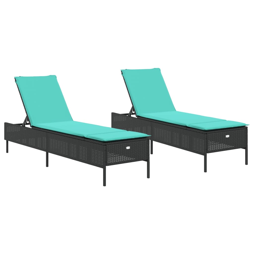 Patio Sun Lounger Black lounger, Blue cushion