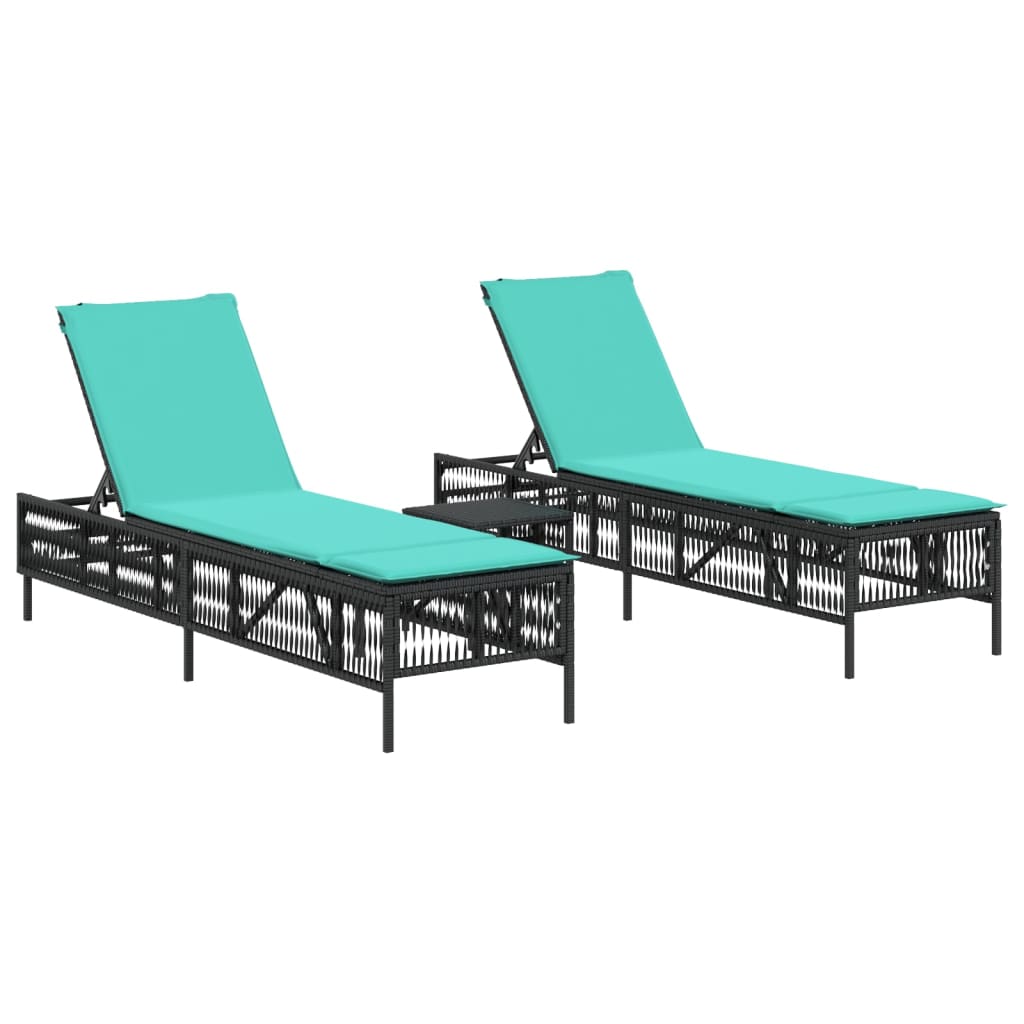Patio Sun Lounger Black PE Rattan Standard