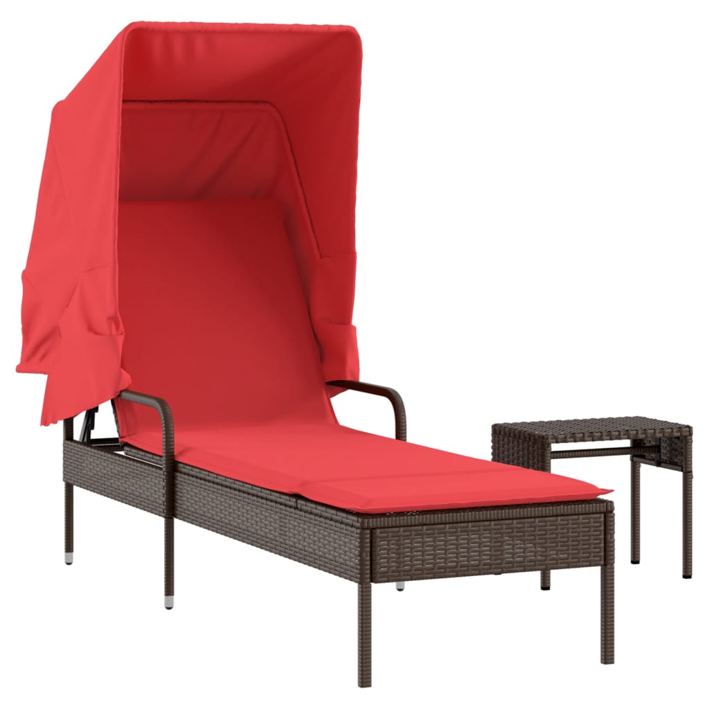 Patio Sun Lounger Brown PE rattan, powder-coated steel, fabric