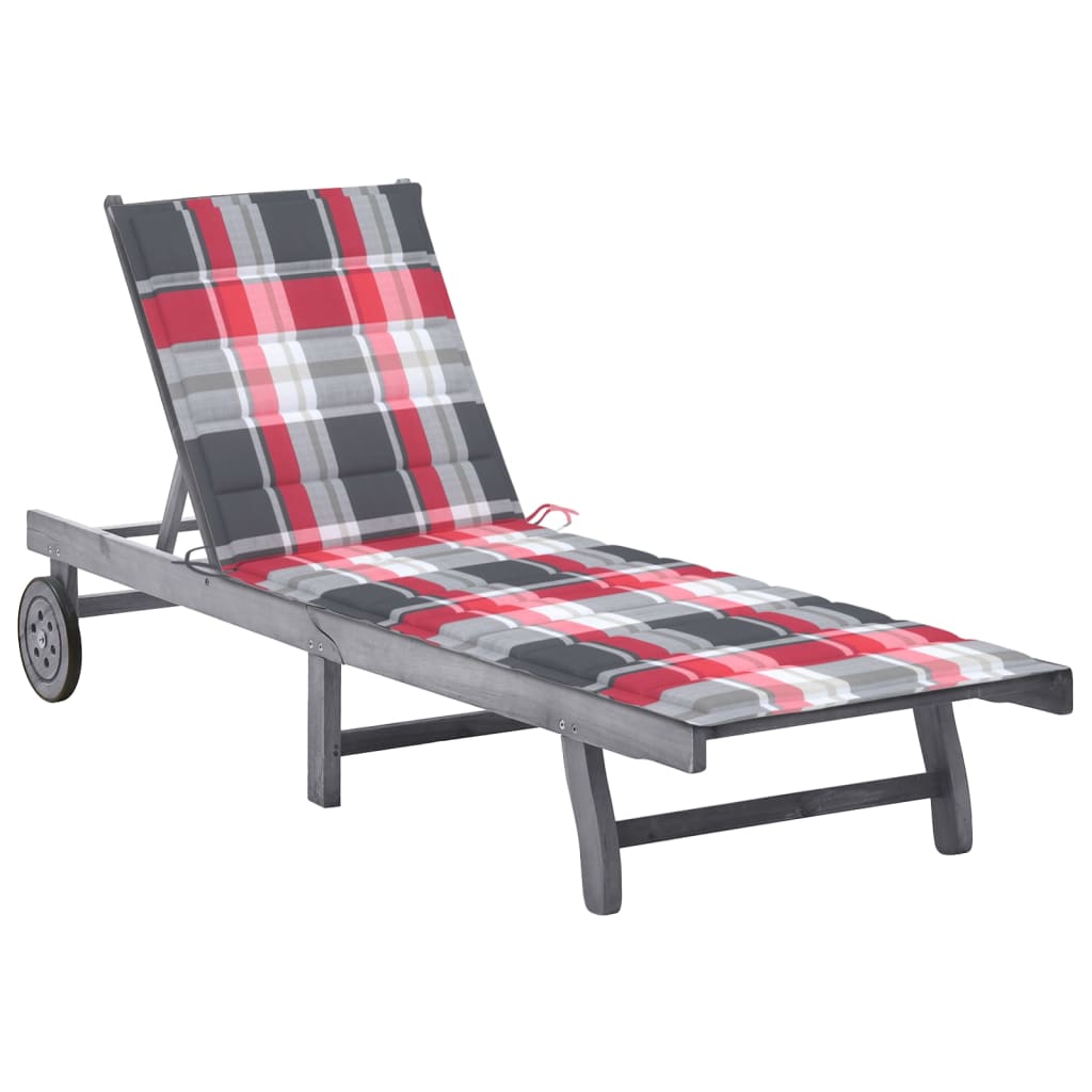 Patio Sun Lounger Grey Solid Acacia wood Extra Long