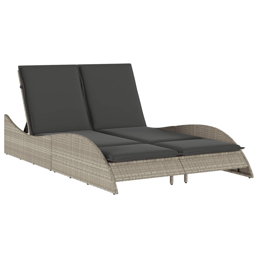 Patio Sun Lounger Light Gray PE Rattan, Powder-Coated Steel Double