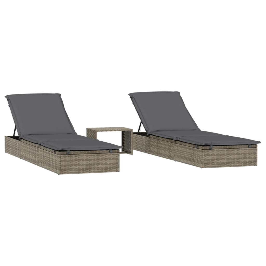 Patio Sunbed Set of 3 Gray PE Rattan, Powder-Coated Steel Large