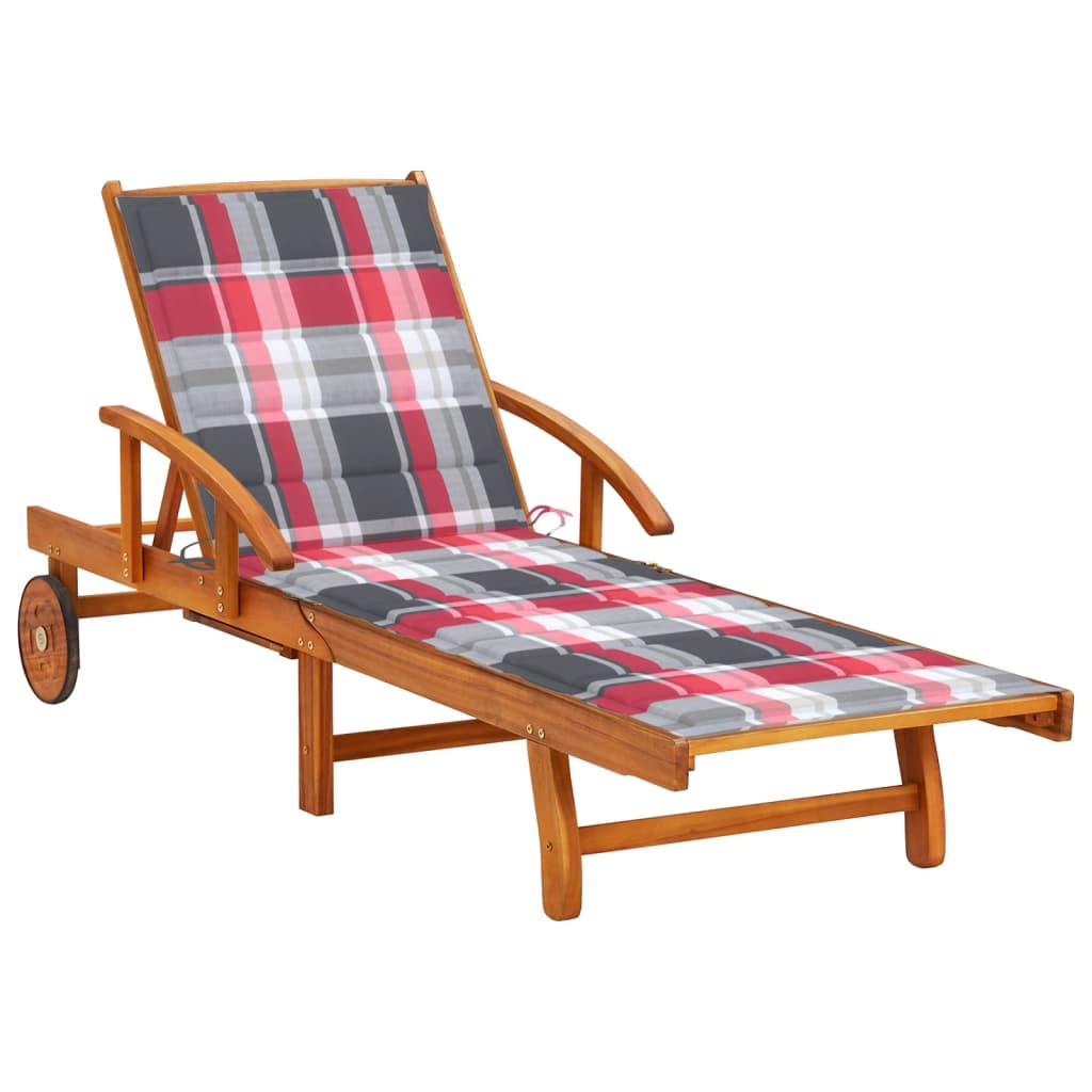 Patio Sunlounger Red Solid Acacia wood Large Adjustable Footrests