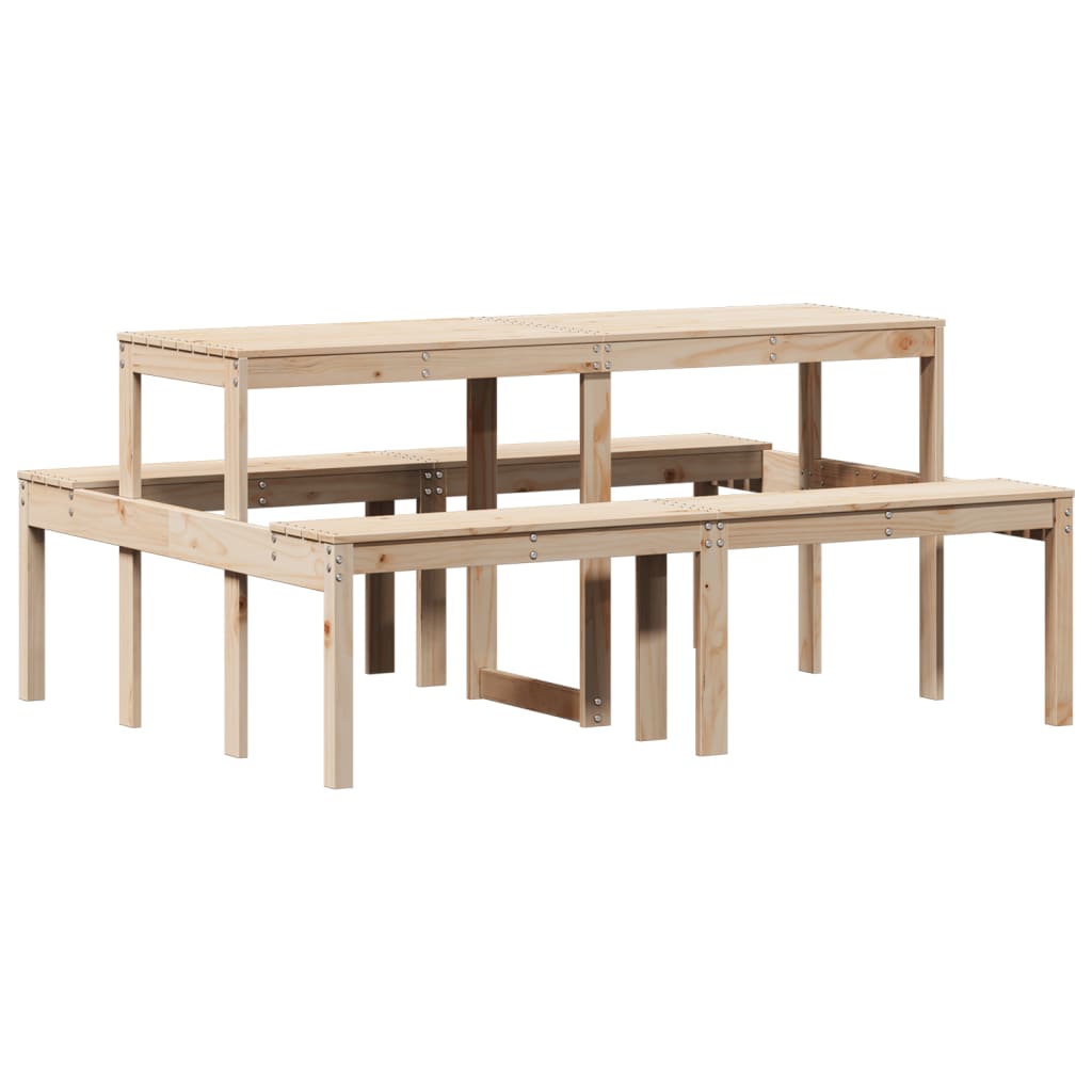 Picnic Table Natural Wood Solid Pine Wood Durable Picnic Table