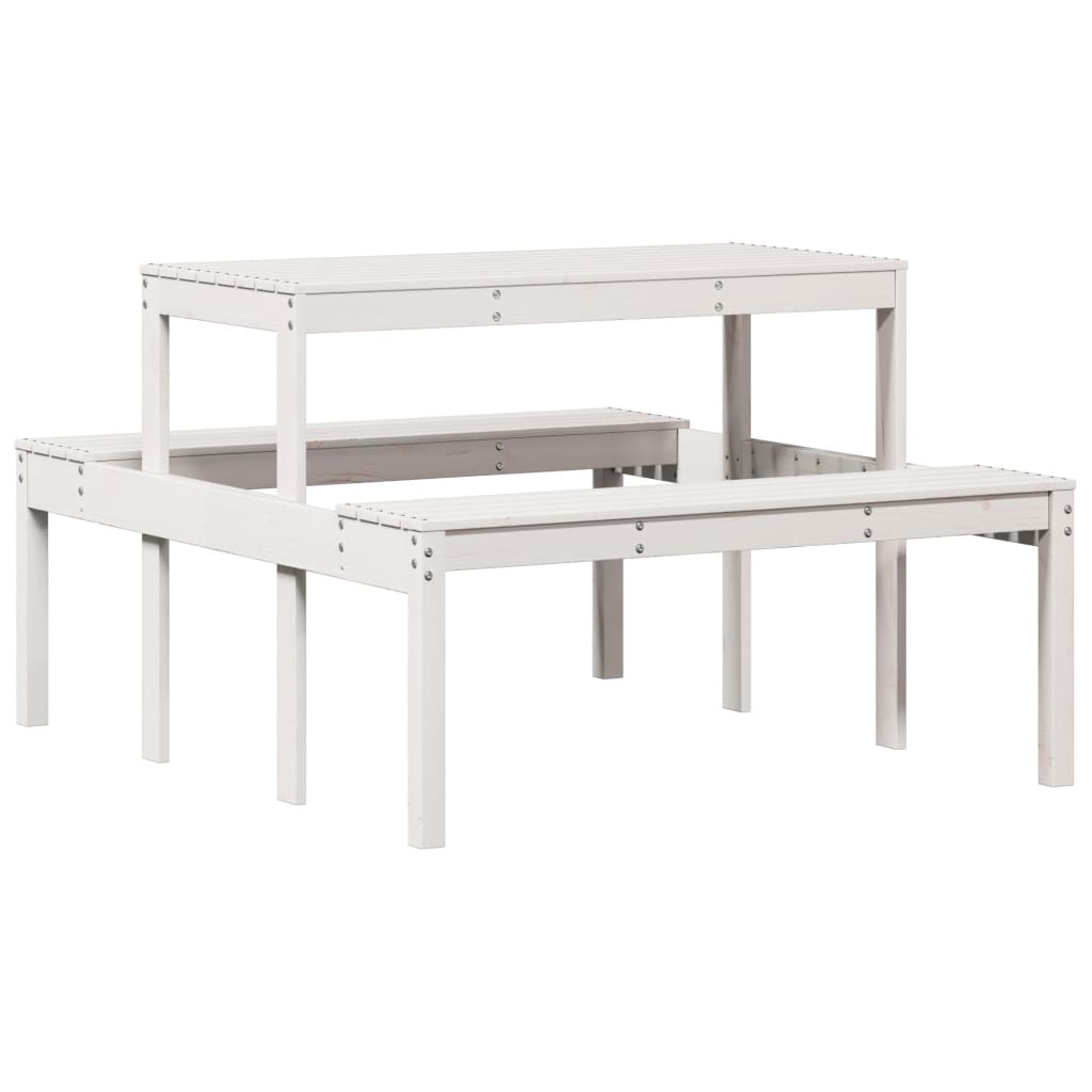 Picnic Table White Solid Pine Wood Standard Sleek Picnic Table