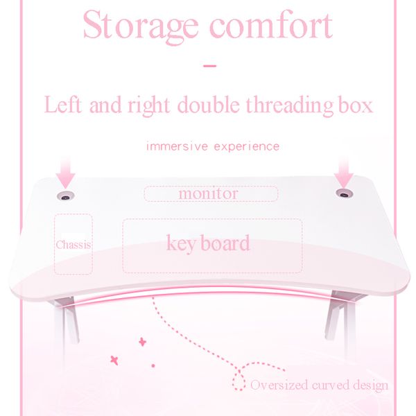 Pink and white rotating adjustable modern minimalist computer desk for gaming and live streaming