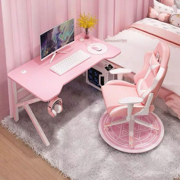 Pink gaming desk for girls, study table with chair, ideal for live streaming and bedroom setups