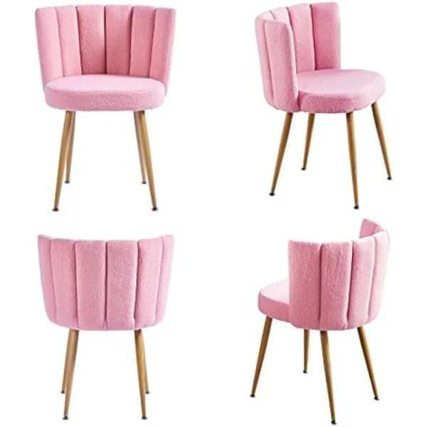 Pink Sherpa Accent Chairs Set of 2, Mid Century Modern Upholstered Side Chairs for Dining Room Living Room Bedroom Vanity