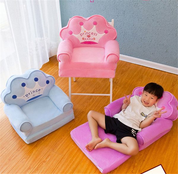 Plush cartoon crown seat for kids, a foldable backrest chair with stool mat, perfect toddler gift for boys and girls