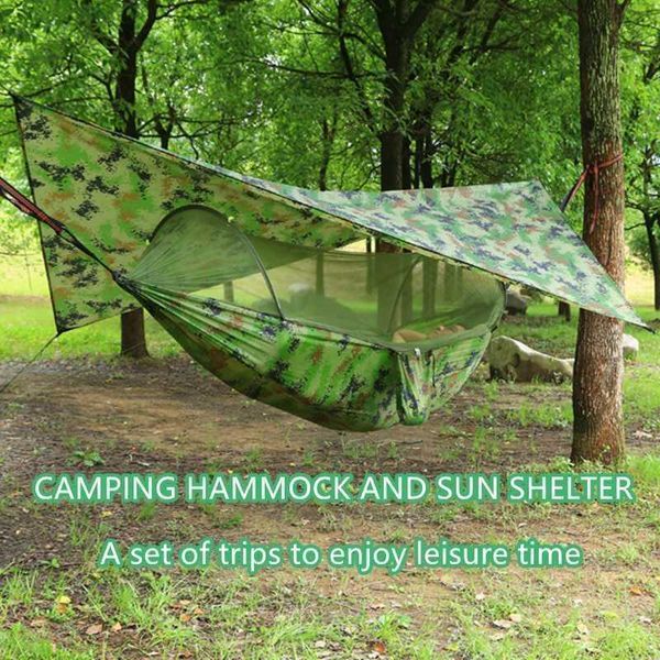 Pop-Up Portable Camping Hammock with Mosquito Net and Sun Shelter,Parachute Swing Hammocks Rain Fly Hammock Canopy Camping Stuff SH190924

Compact portable camping hammock featuring mosquito net, sun shade, and rain fly for outdoor comfort