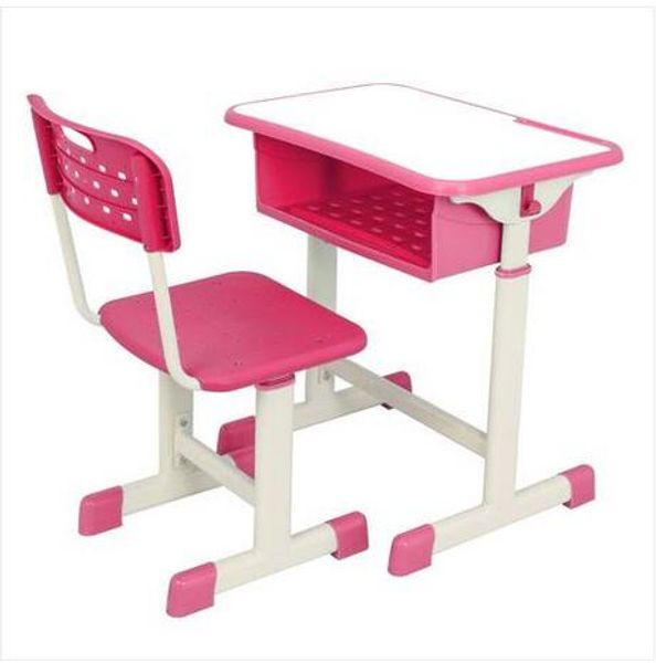 Portable adjustable student desk and chair set in pink, with free shipping