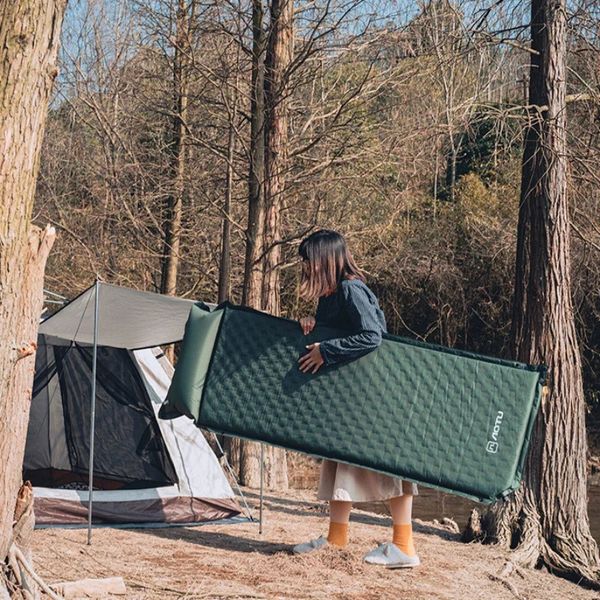 Portable folding camping cots for outdoor trips, inflatable thickened waterproof air mattress for hiking and napping