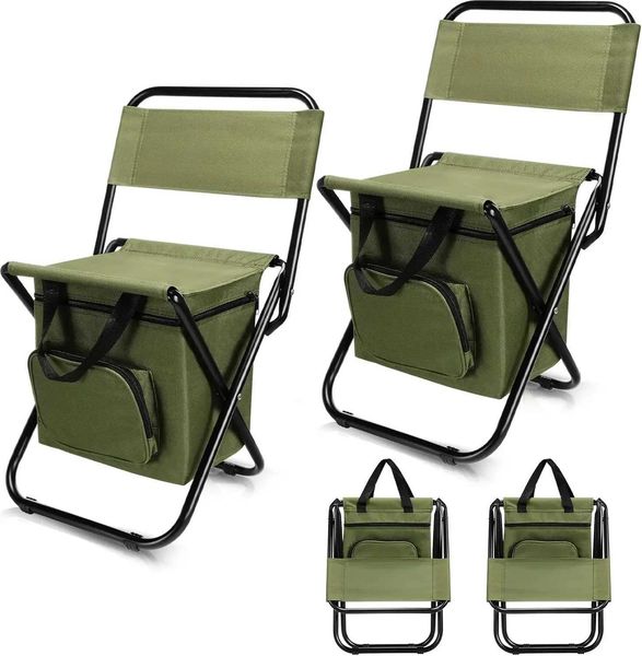 Portable folding chair with detachable cooler bag for beach and camping, lightweight outdoor seating W241111