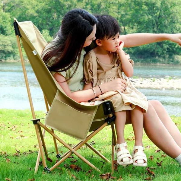 Portable folding outdoor moon chair with backrest, ideal for camping, fishing, hiking, and BBQs