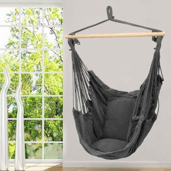Portable hammock swing chair for indoor and outdoor relaxation in home, garden, or camping